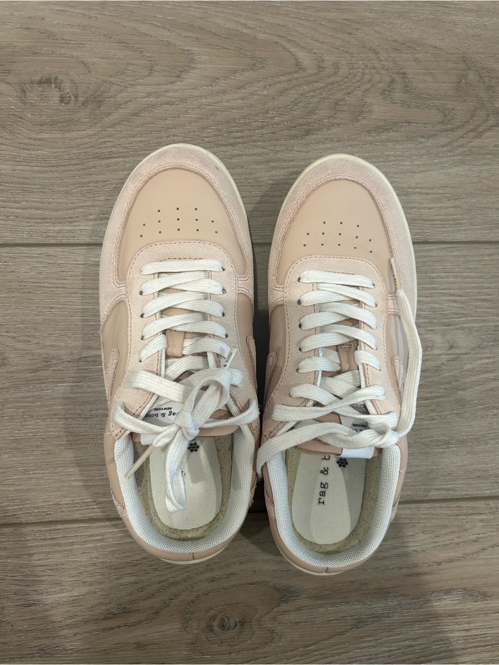 rag & bone Women's Pale Pink Leather & Suede Slip-on Sneakers